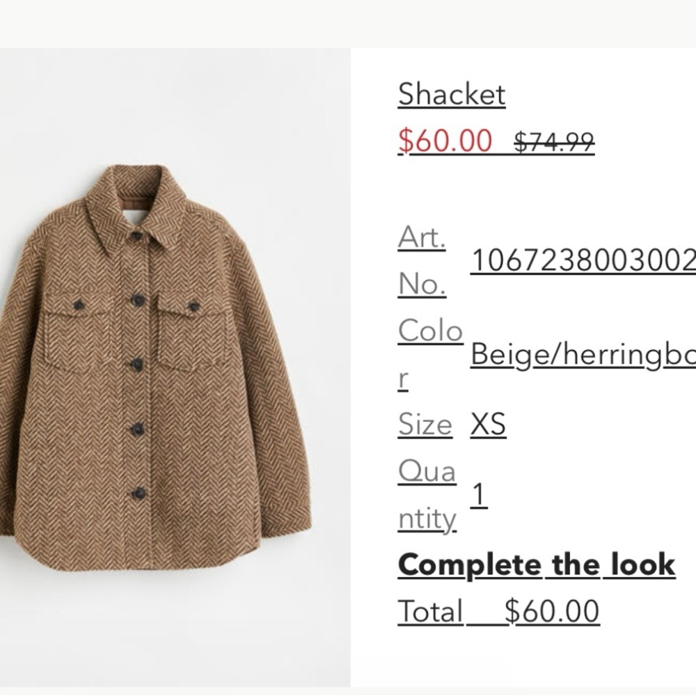 H&M Herringbone Lined Shacket